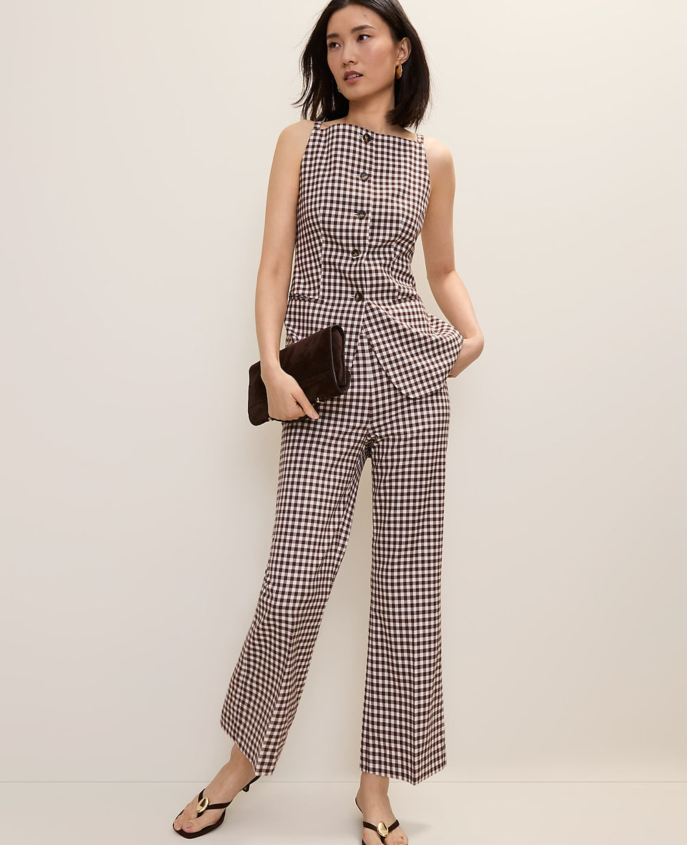 Ann Taylor Brown/White Check The Tall Side Zip Flare Pant in Gingham