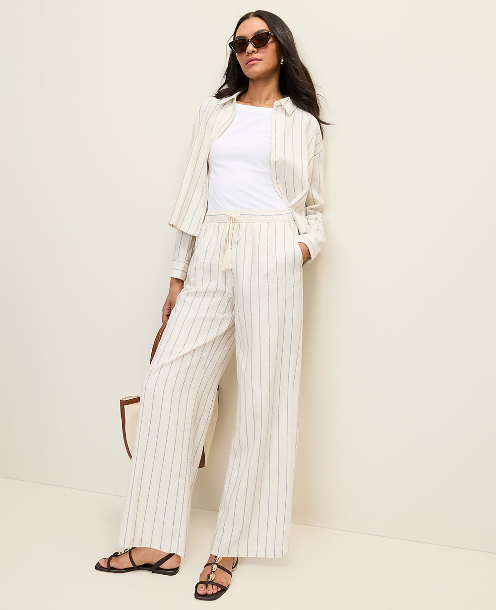 Ann Taylor Ocean Oasis Weekend Striped Easy Fit Wide-Leg Pant in Linen Blend