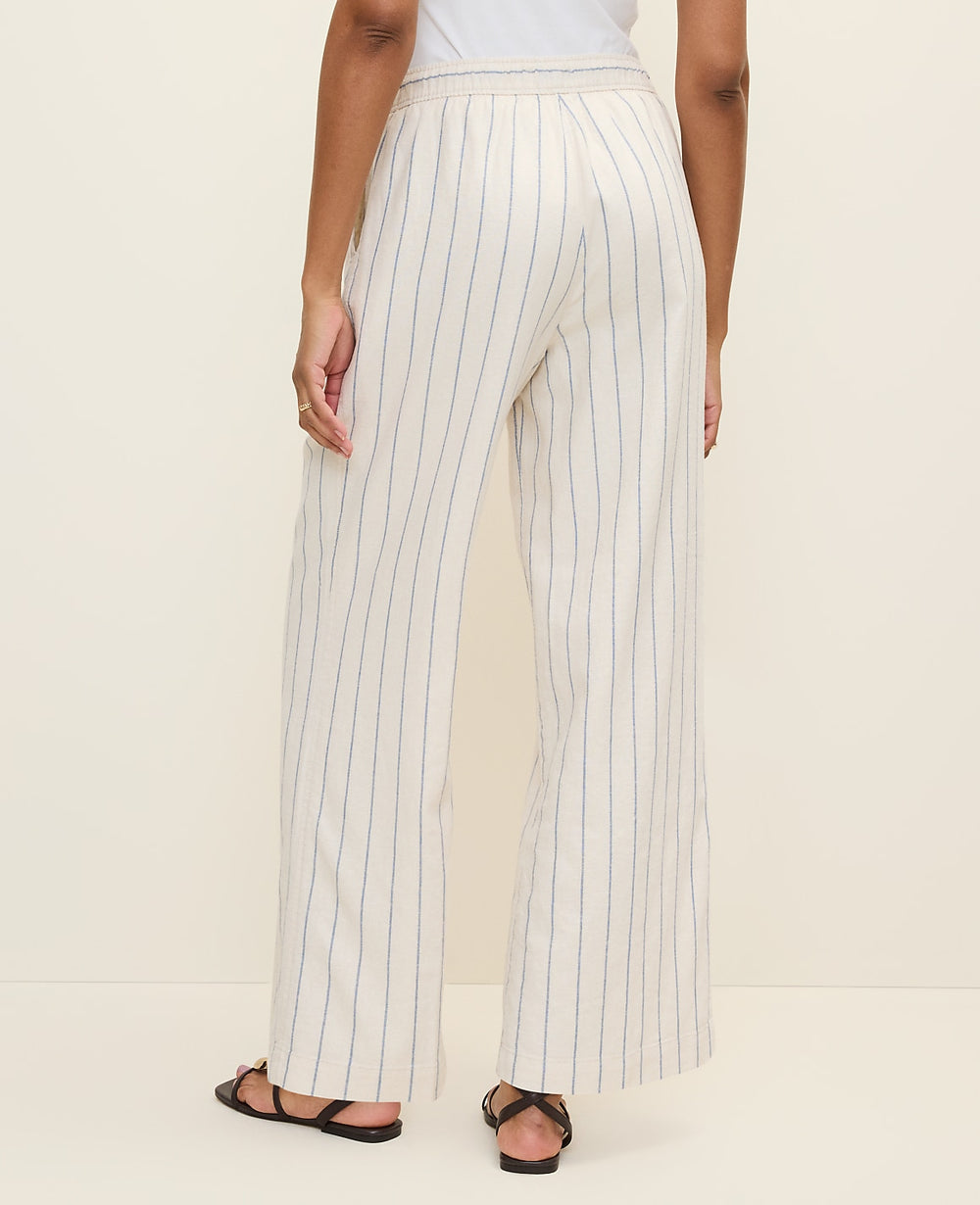 Ann Taylor Ocean Oasis Weekend Striped Easy Fit Wide-Leg Pant in Linen Blend