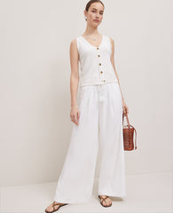 Ann Taylor White Weekend Easy Fit Wide-Leg Pant in Linen Blend