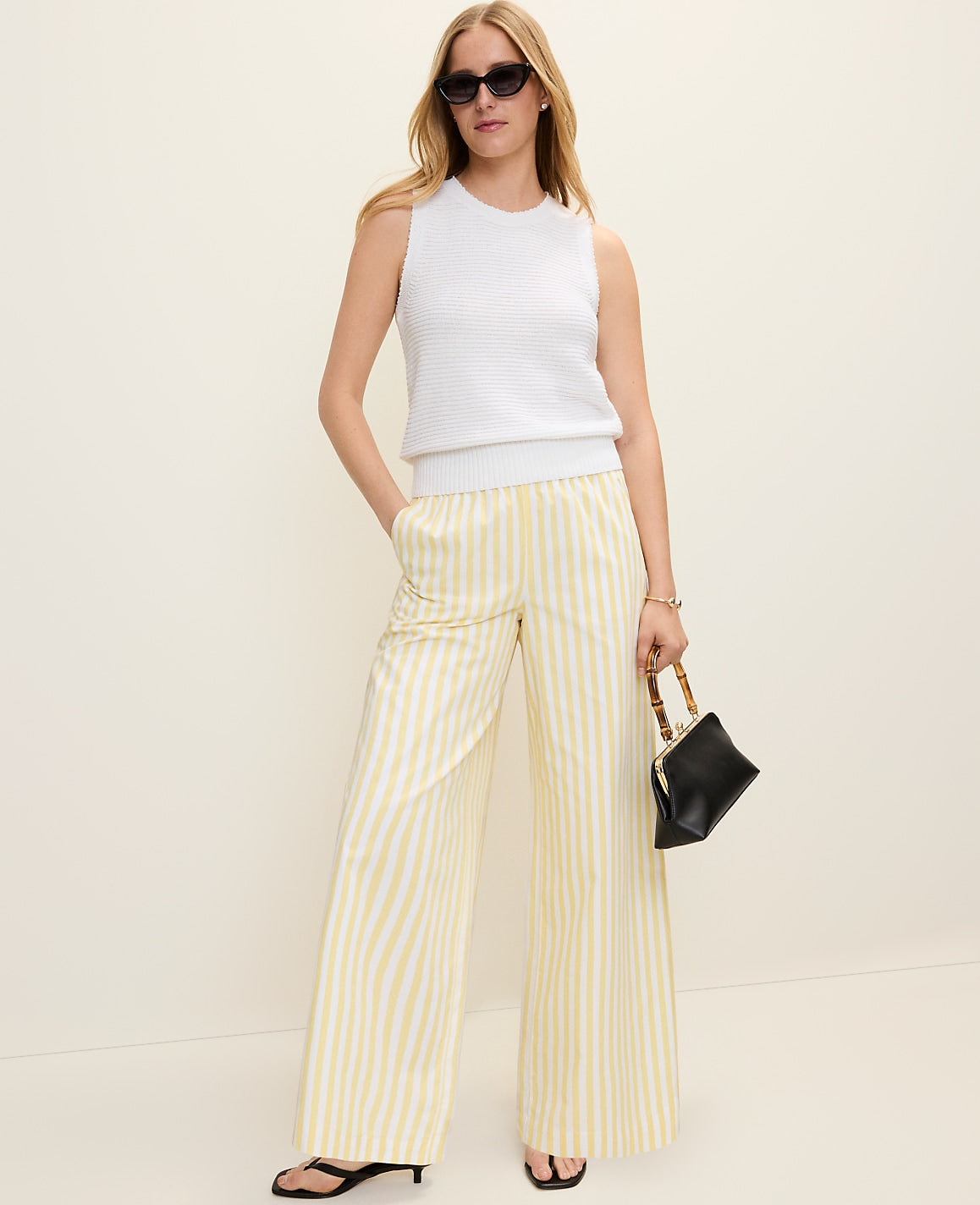 Ann Taylor Yellow Hibiscus Weekend Striped Easy Palazzo Pant