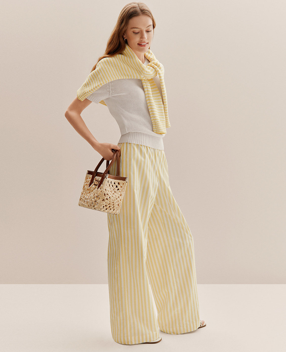 Ann Taylor Yellow Hibiscus Weekend Striped Easy Palazzo Pant
