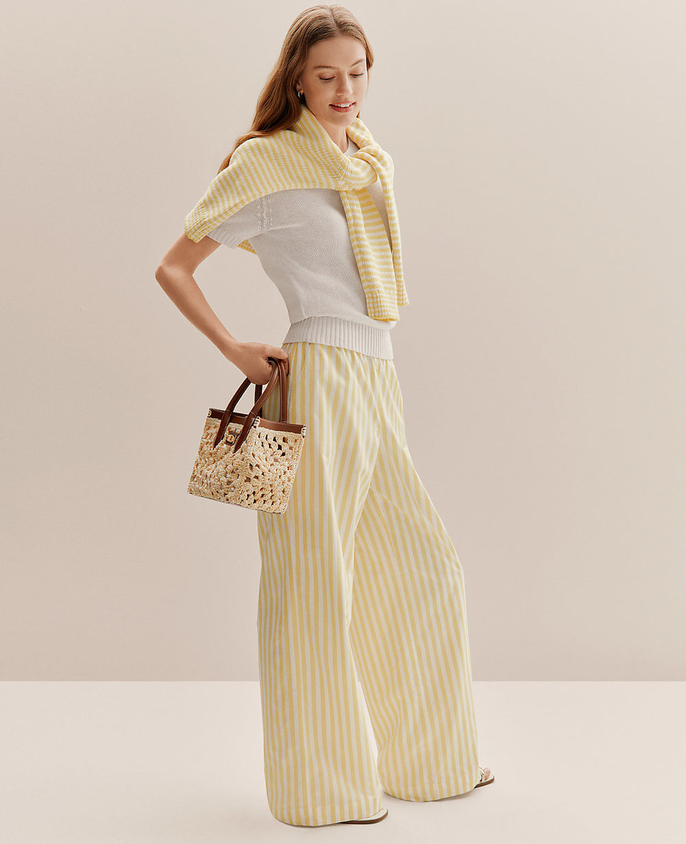 Ann Taylor Yellow Hibiscus Weekend Striped Easy Palazzo Pant