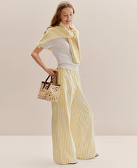 Ann Taylor Yellow Hibiscus Weekend Striped Easy Palazzo Pant
