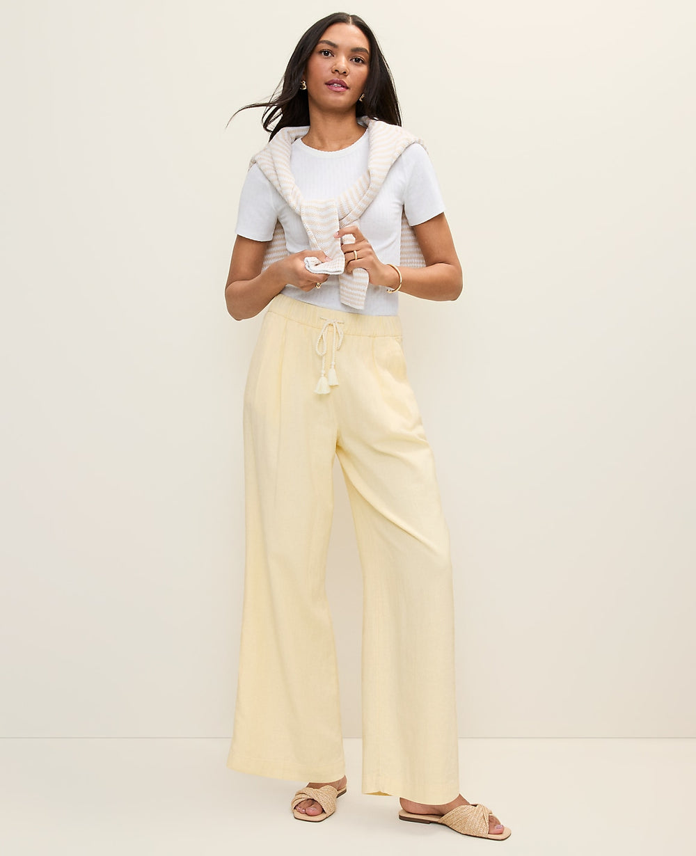 Ann Taylor Lemon Pavlova Weekend Easy Fit Wide-Leg Pant in Linen Blend