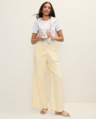Ann Taylor Lemon Pavlova Weekend Easy Fit Wide-Leg Pant in Linen Blend