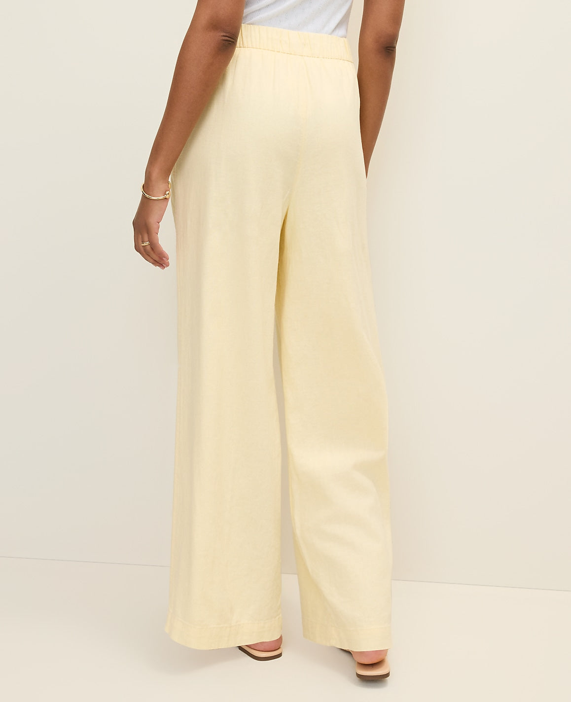 Ann Taylor Lemon Pavlova Weekend Easy Fit Wide-Leg Pant in Linen Blend