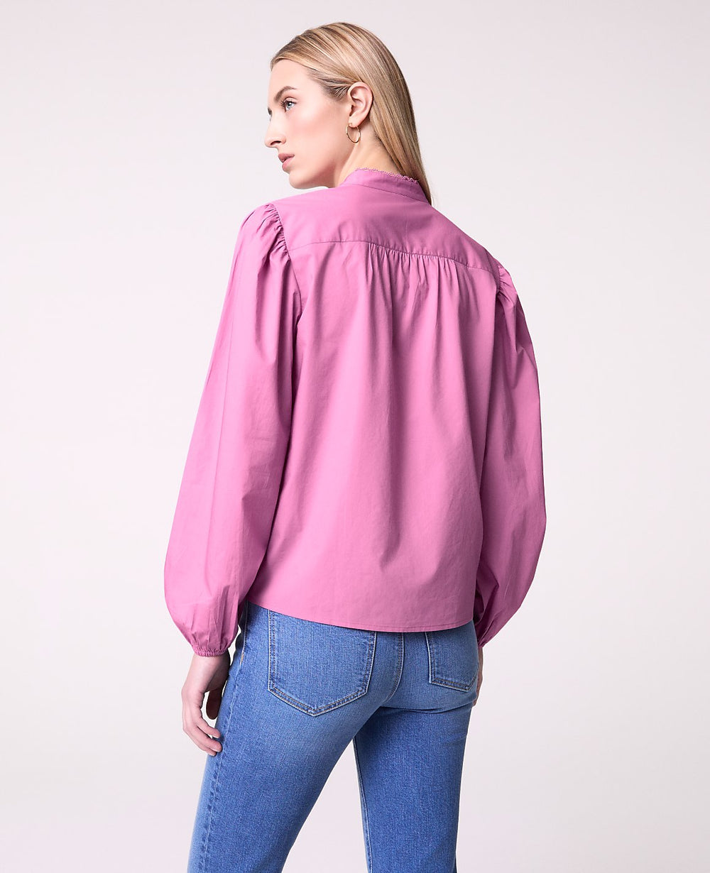 Ann Taylor Dusty Mauve Petite Weekend Embroidered Collar Blouse