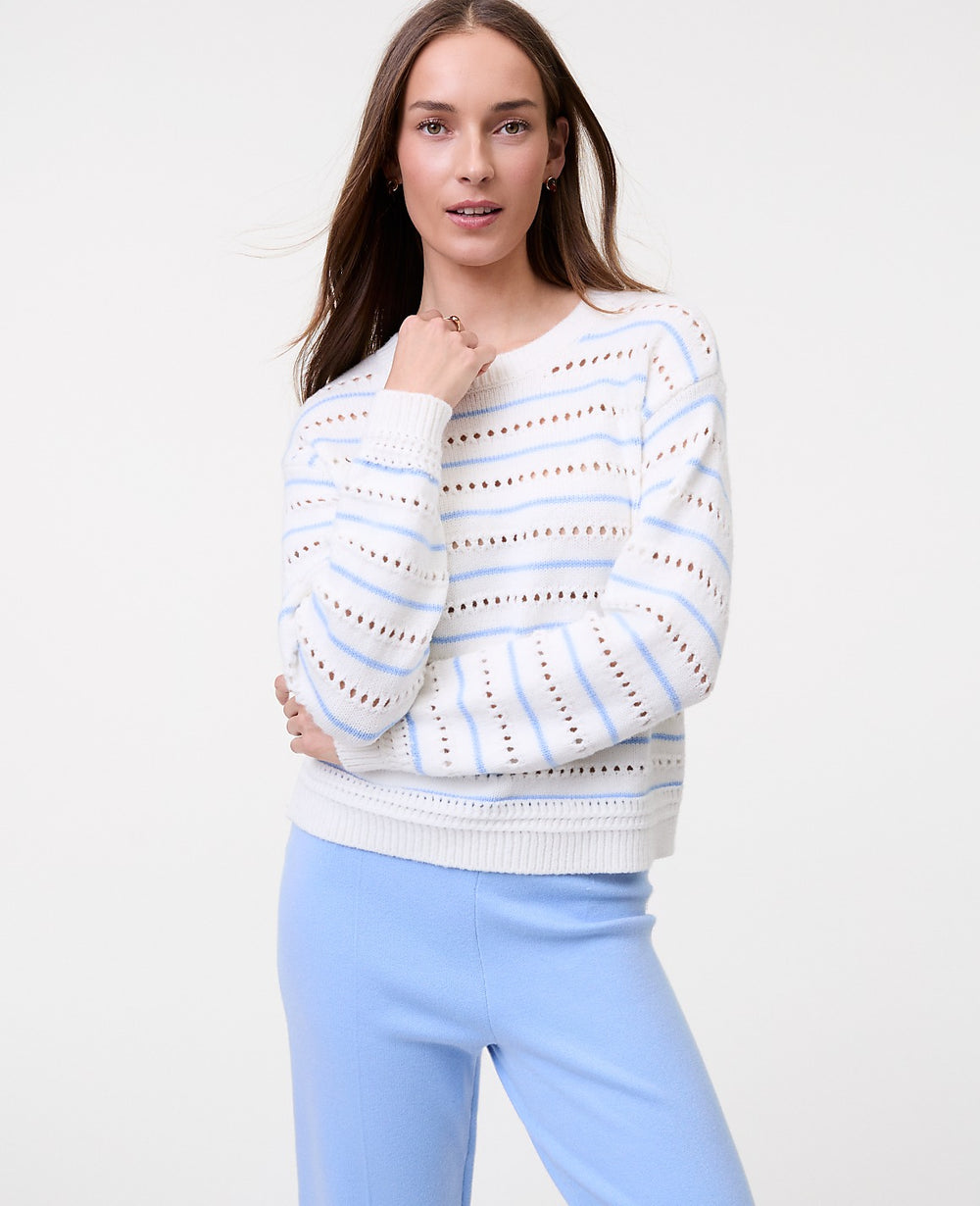 Ann Taylor Daybreak Dew Petite Weekend Striped Pointelle Sweater