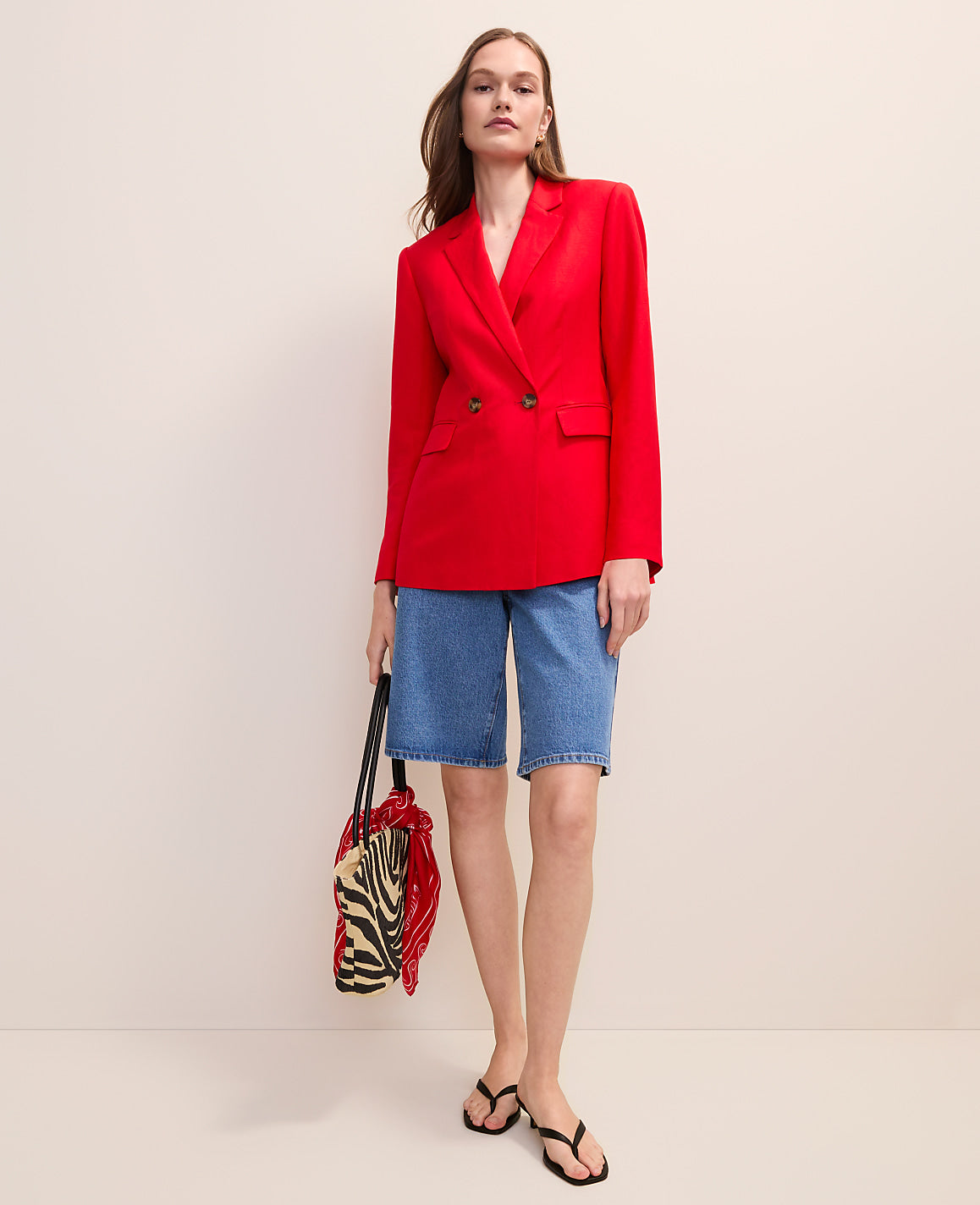 Ann Taylor Bright Cherry The Petite Crosby Blazer in Linen Blend