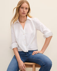 Ann Taylor White Petite Knotted Button Down Shirt