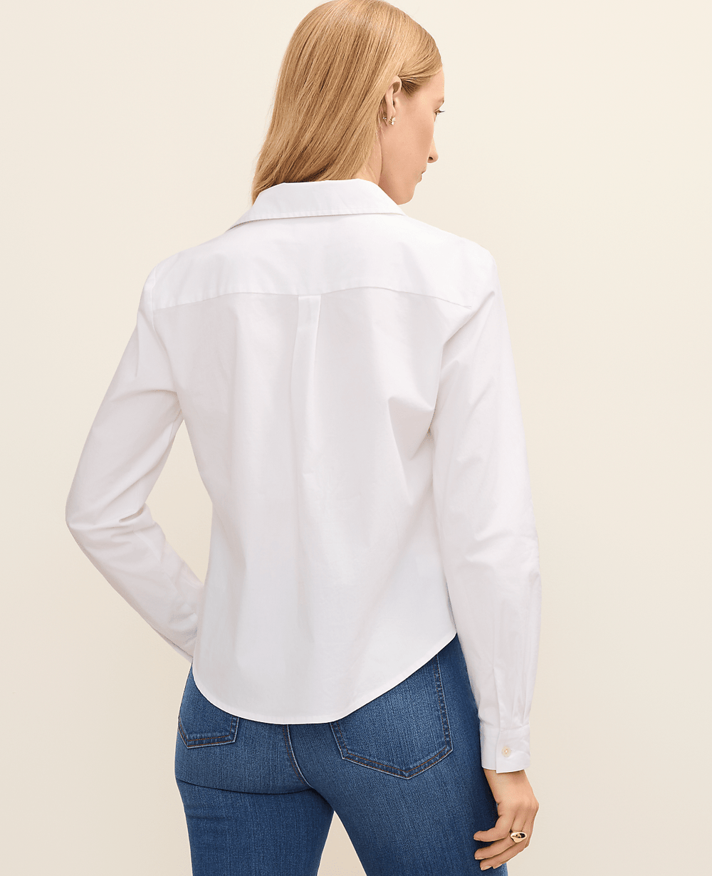 Ann Taylor White Petite Knotted Button Down Shirt