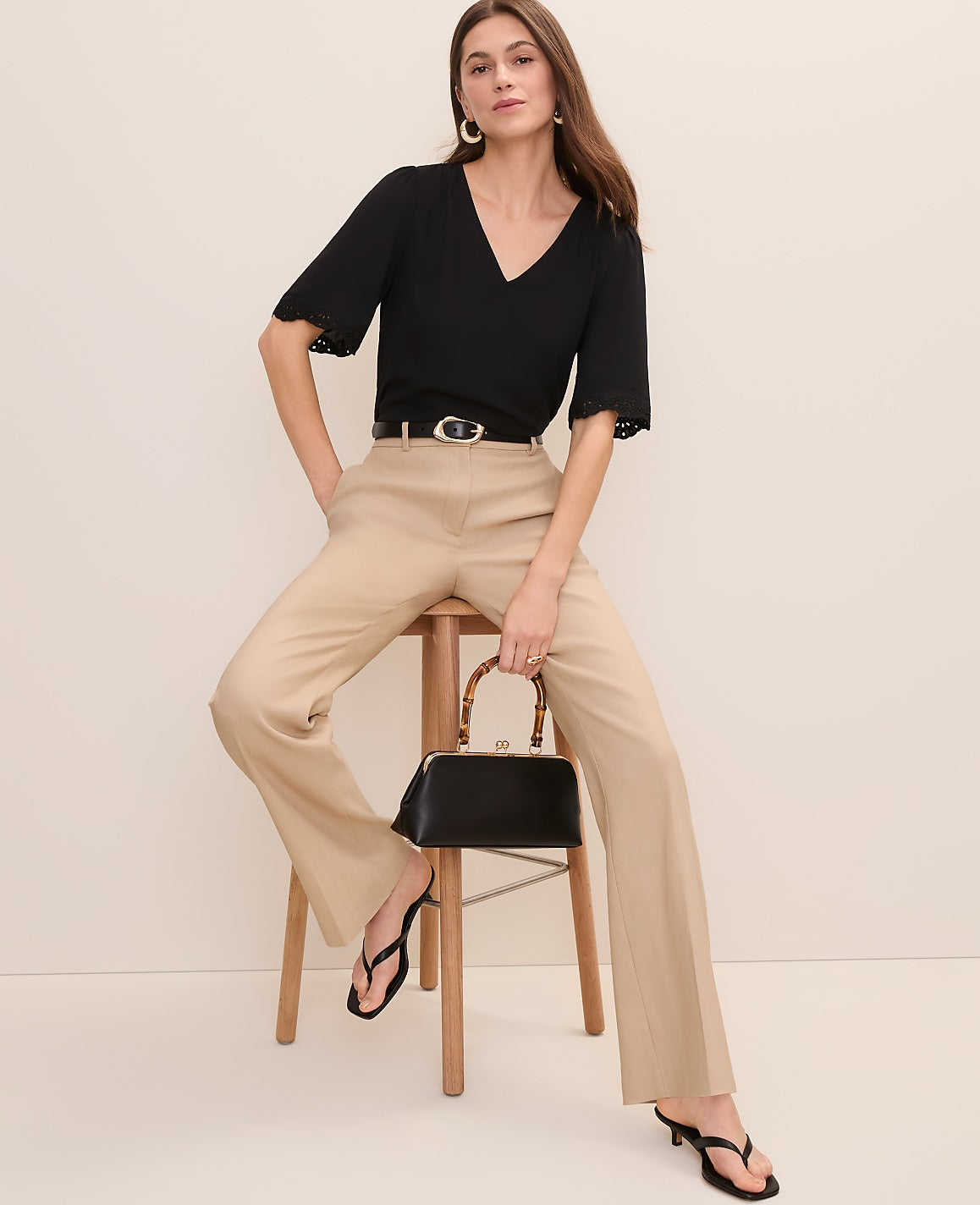 Ann Taylor Cool Sesame The Petite High Rise Trouser in Linen Blend