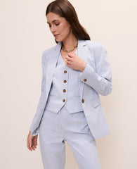 Ann Taylor Ocean Oasis Stripe The Petite Long One Button Blazer in Seersucker
