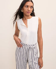 Ann Taylor Winter White Petite Mixed Media Button Down Top