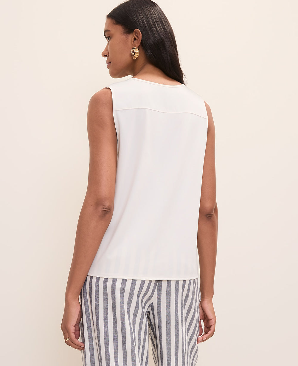 Ann Taylor Winter White Petite Mixed Media Button Down Top