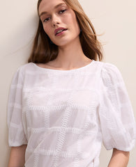 Ann Taylor White Petite Crochet Windowpane Popover