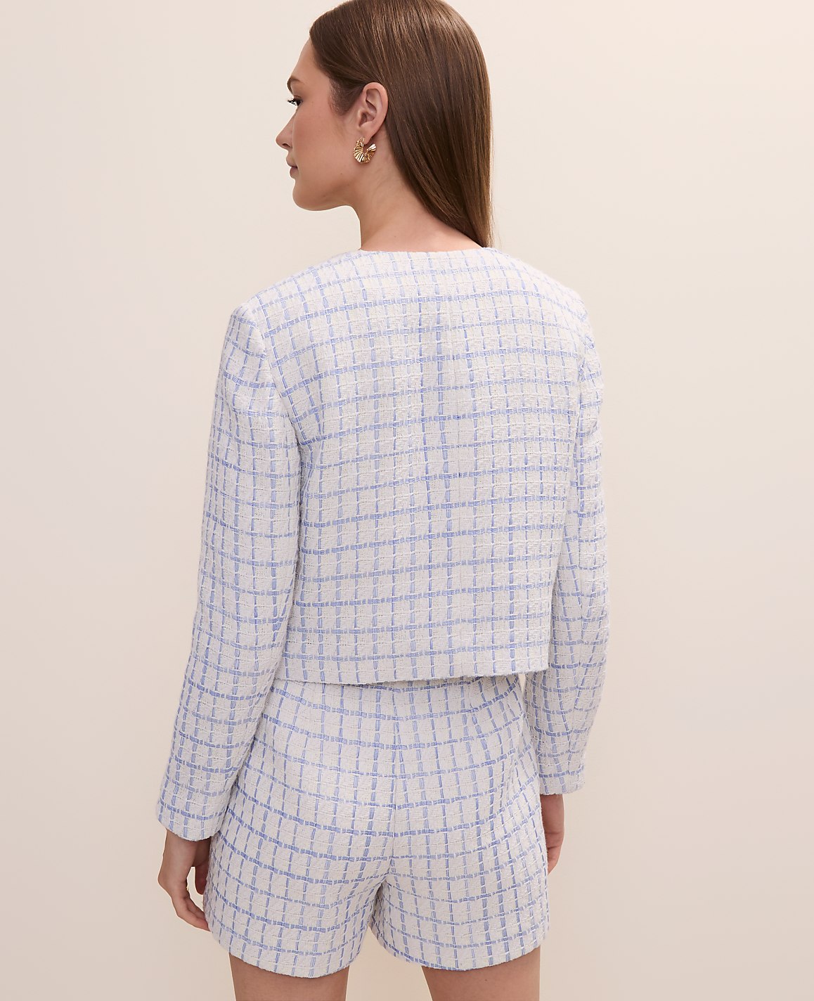 Ann Taylor Neutral/Blue Combo Petite Patch Pocket Jacket in Tweed