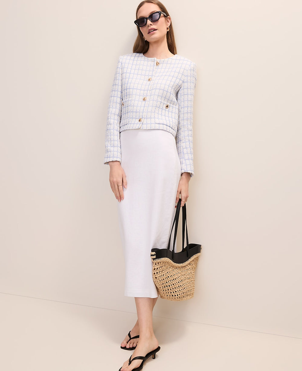 Ann Taylor Neutral/Blue Combo Petite Patch Pocket Jacket in Tweed