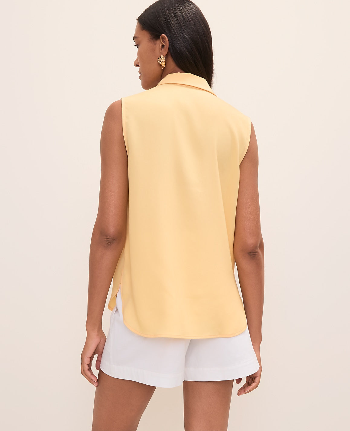 Ann Taylor Tropical Papaya Petite Sleeveless Collar Shirt