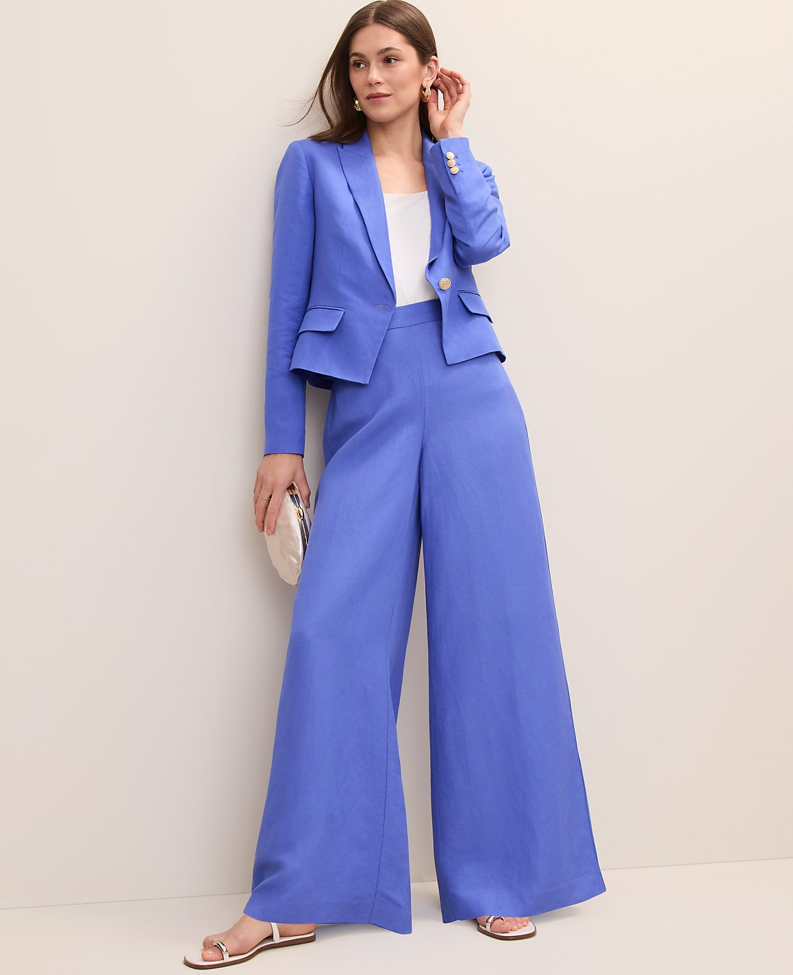Ann Taylor Dream Blue The Petite Statement Palazzo Pant in Linen Blend