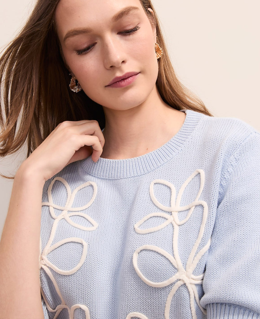 Ann Taylor Coastal Glow Petite Floral Appliqué Sweater Tee
