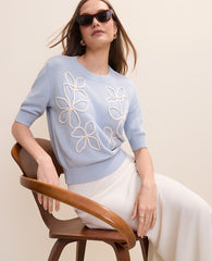 Ann Taylor Coastal Glow Petite Floral Appliqué Sweater Tee