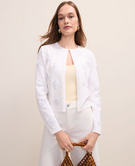 Ann Taylor White Petite Floral Appliqué Cardigan