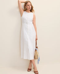 Ann Taylor White Petite Button Midi Dress in Linen Blend