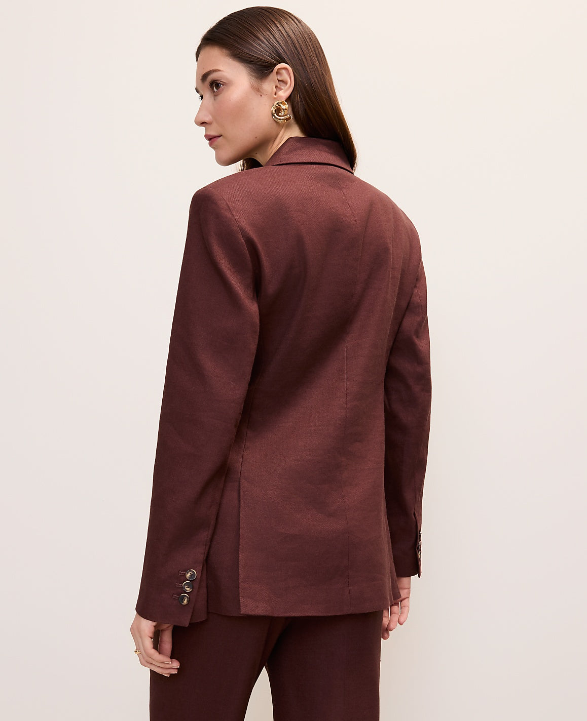 Ann Taylor Rich Walnut The Petite Fitted Long Double Breasted Blazer in Linen Blend