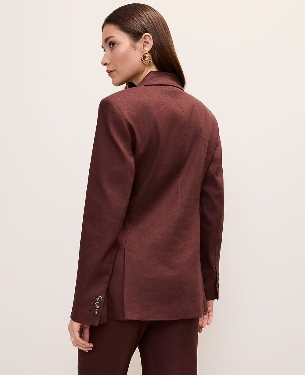 Ann Taylor Rich Walnut The Petite Fitted Long Double Breasted Blazer in Linen Blend