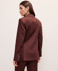 Ann Taylor Rich Walnut The Petite Fitted Long Double Breasted Blazer in Linen Blend