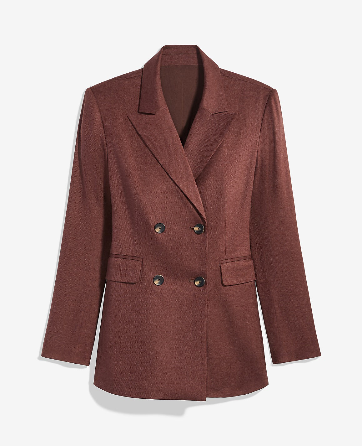 Ann Taylor Rich Walnut The Petite Fitted Long Double Breasted Blazer in Linen Blend
