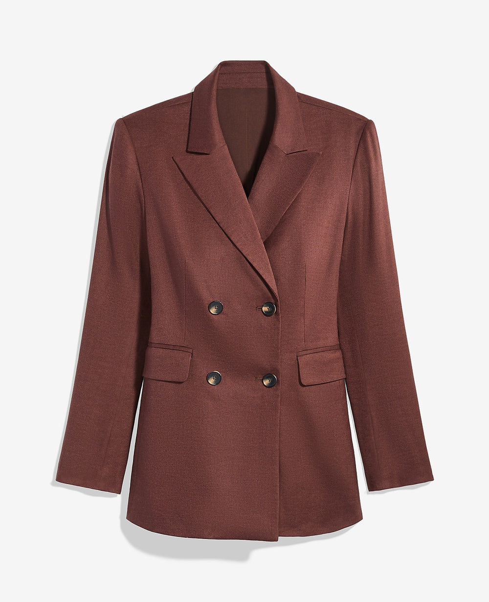 Ann Taylor Rich Walnut The Petite Fitted Long Double Breasted Blazer in Linen Blend