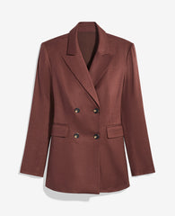 Ann Taylor Rich Walnut The Petite Fitted Long Double Breasted Blazer in Linen Blend