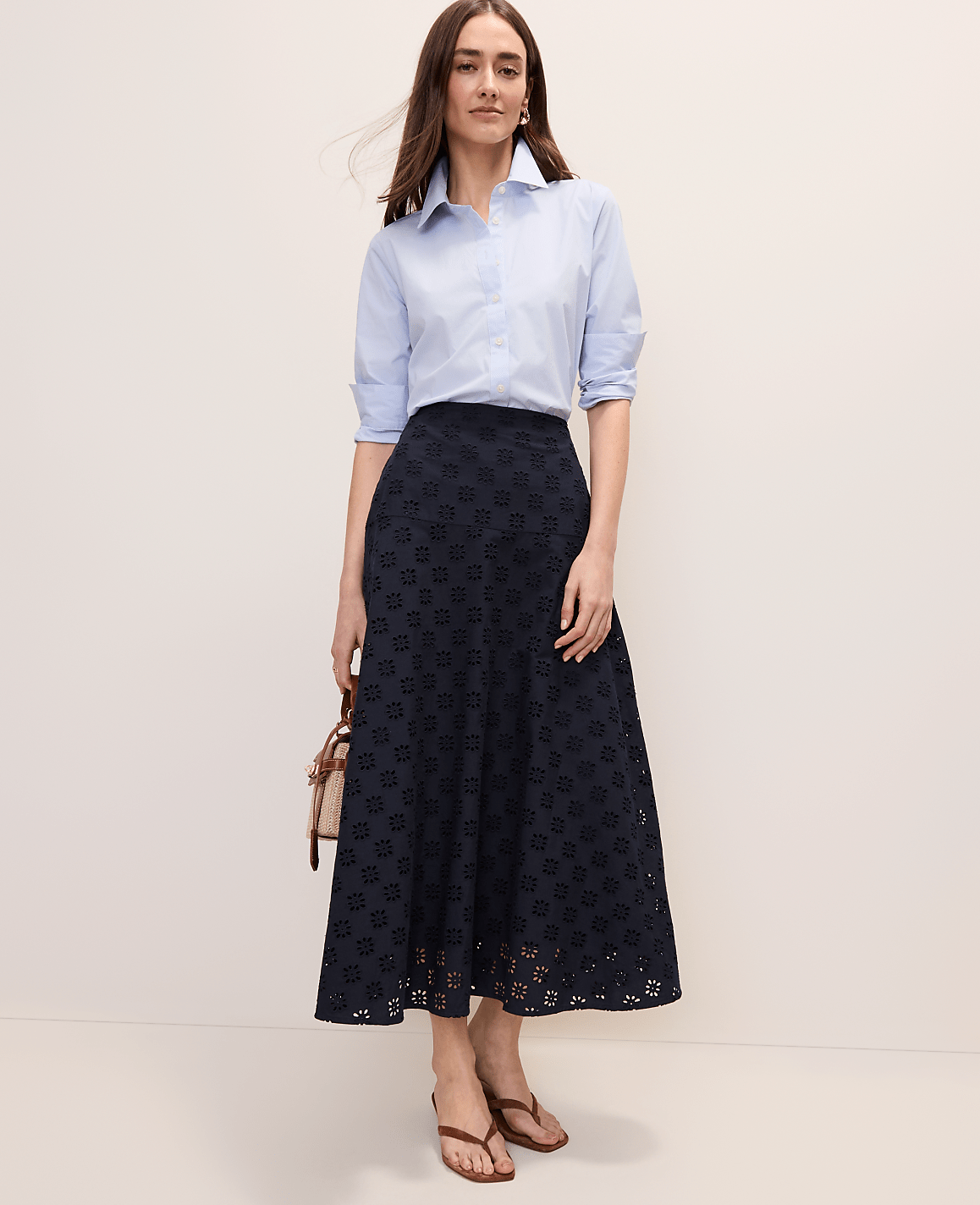 Ann Taylor Night Sky Petite Eyelet Full Midi Skirt