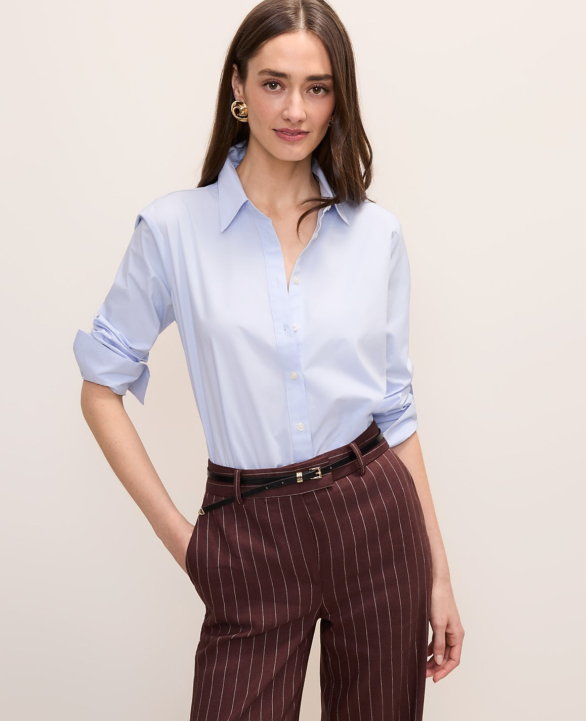 Ann Taylor Frozen Blue Petite Relaxed Perfect Shirt