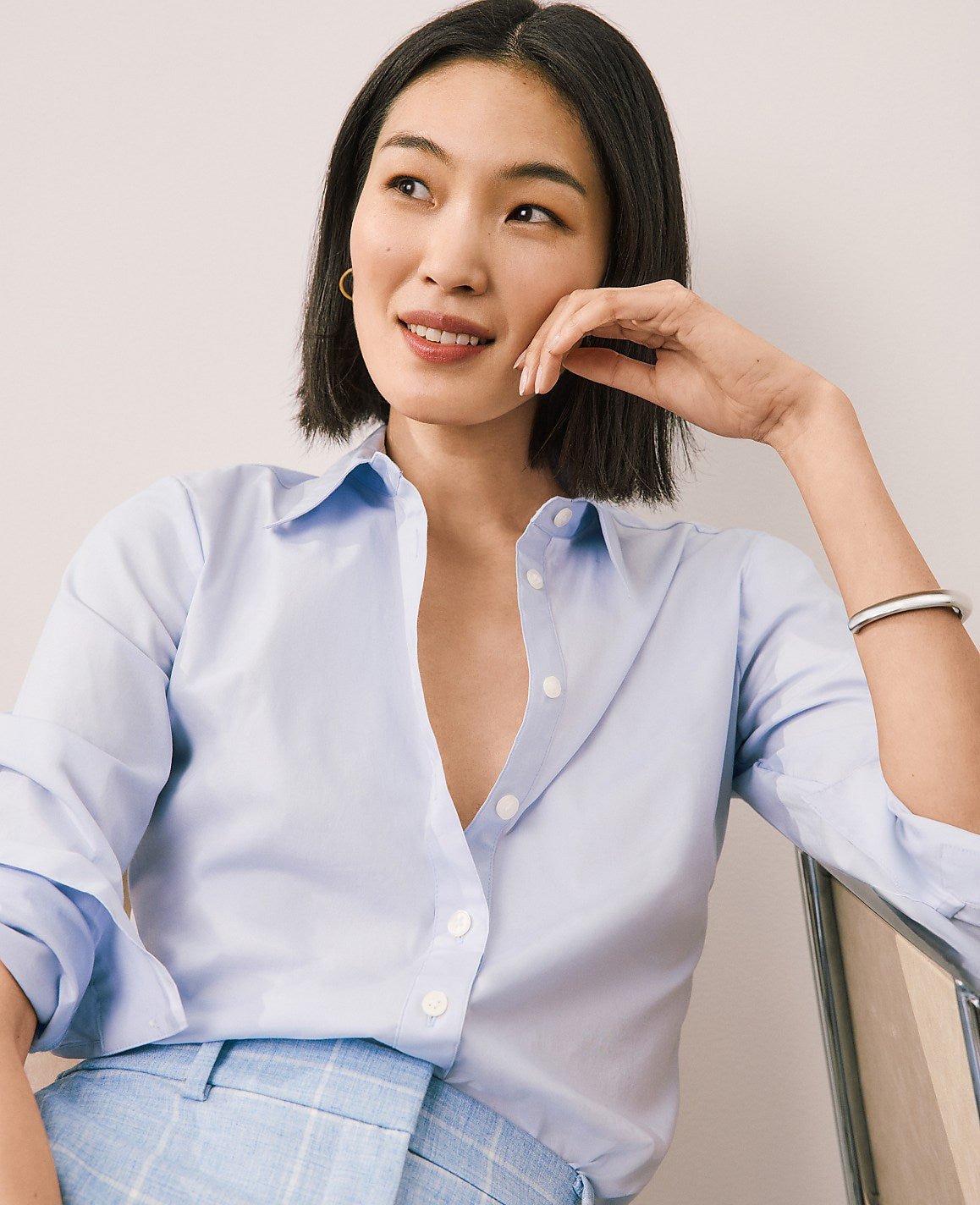 Ann Taylor Frozen Blue Petite Relaxed Perfect Shirt