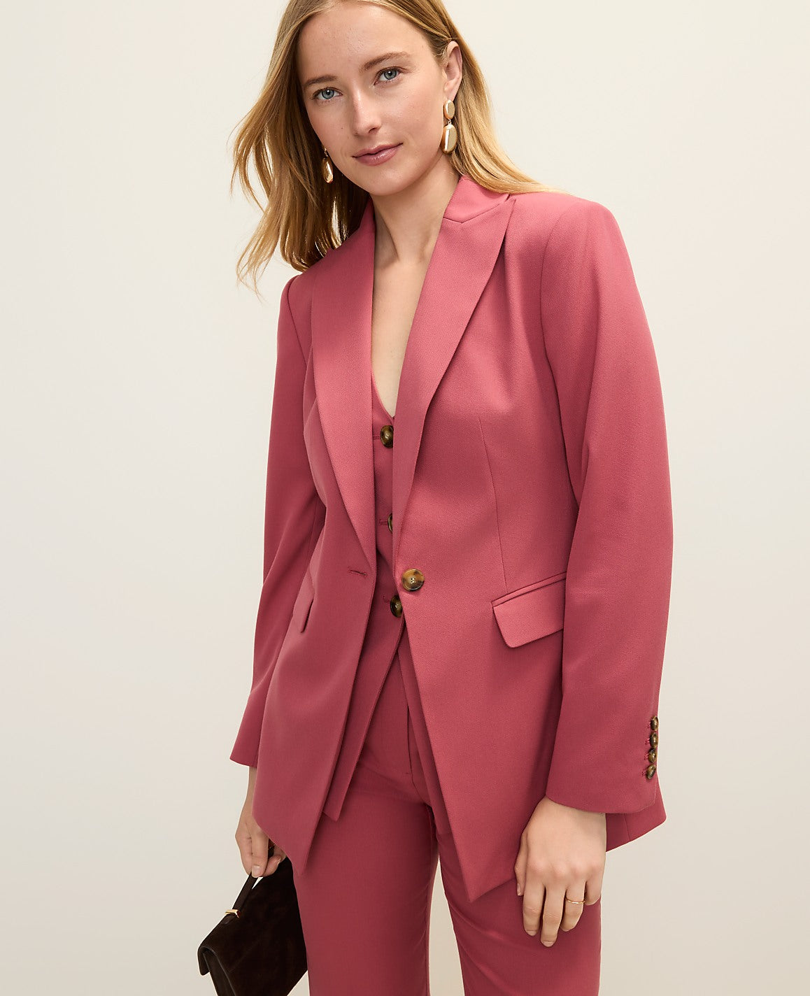 Ann Taylor Rose Clay The Petite Fitted Long Blazer