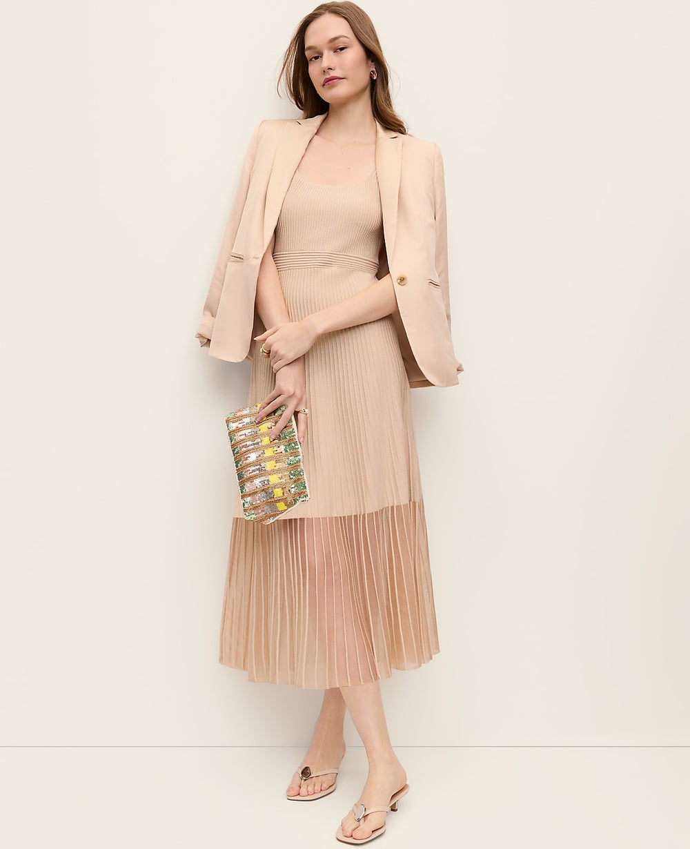 Ann Taylor Pale Sandalwood Petite Square Neck Ribbed Sweater Dress