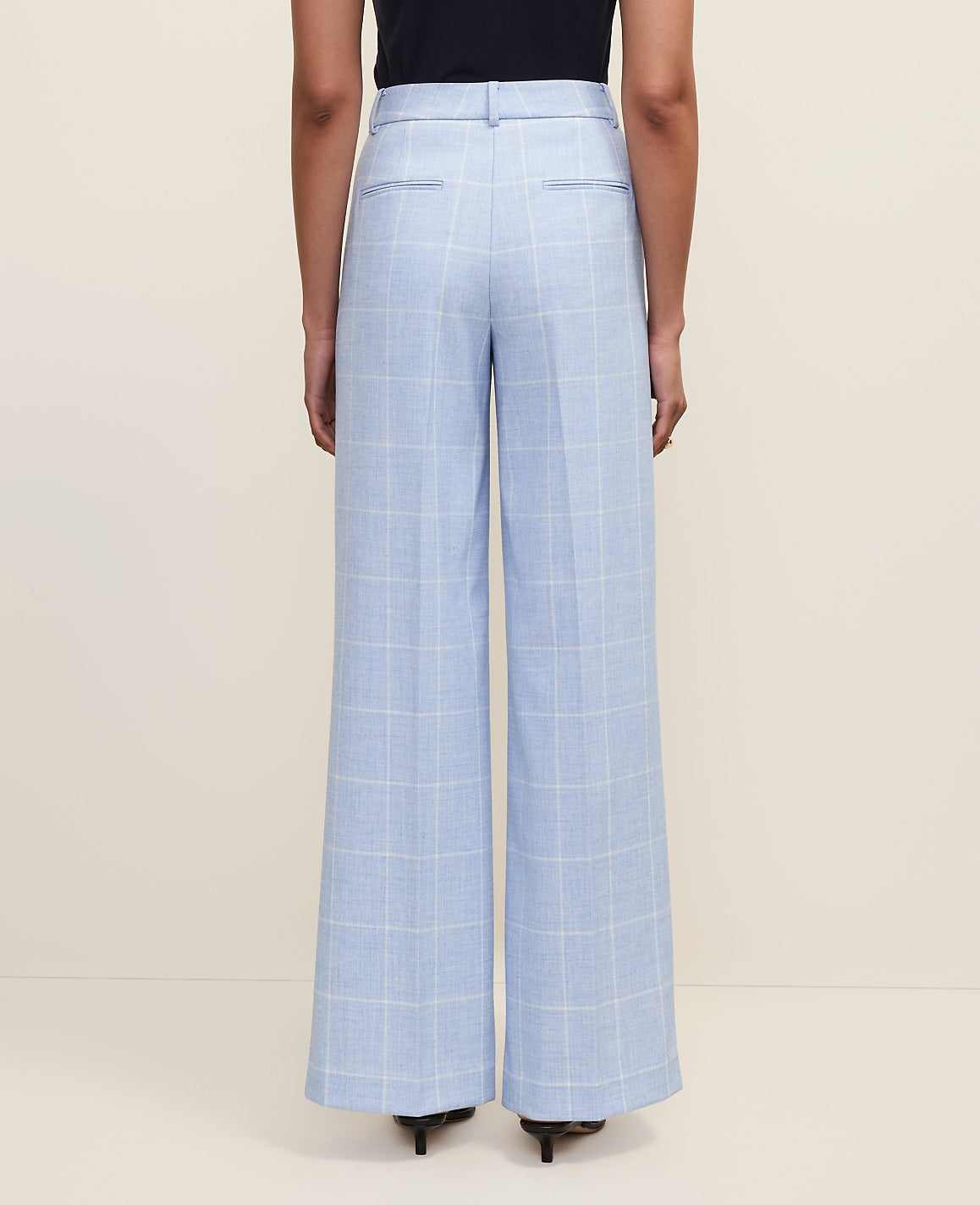 Ann Taylor Blue/Neutral The Petite Wide-Leg Pant in Windowpane