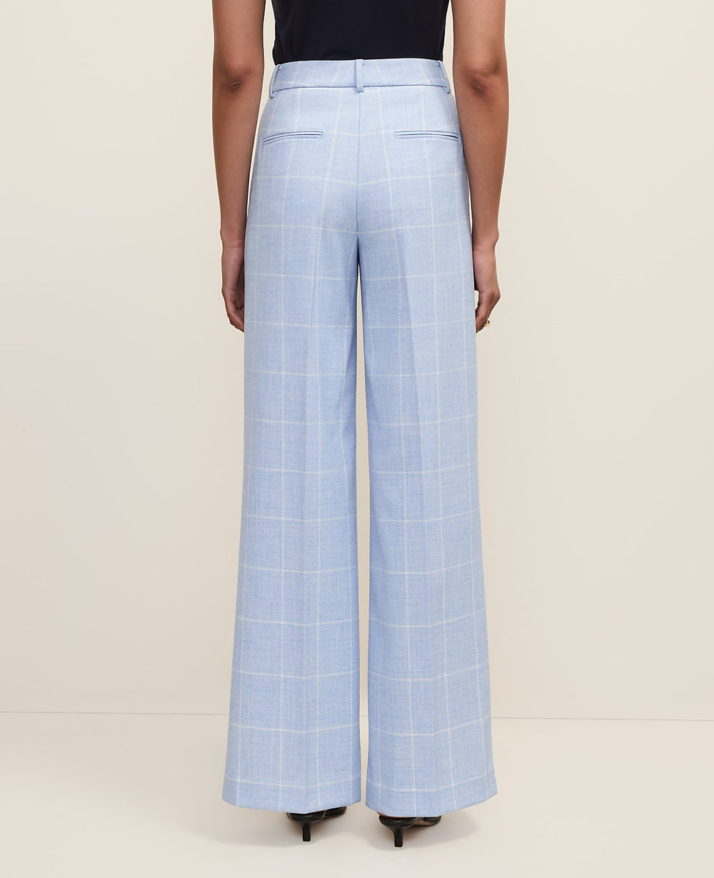 Ann Taylor Blue/Neutral The Petite Wide-Leg Pant in Windowpane