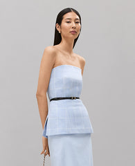 Ann Taylor Blue/Neutral Petite Windowpane Strapless Top