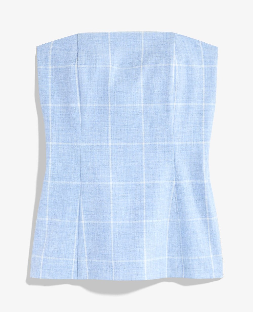 Ann Taylor Blue/Neutral Petite Windowpane Strapless Top