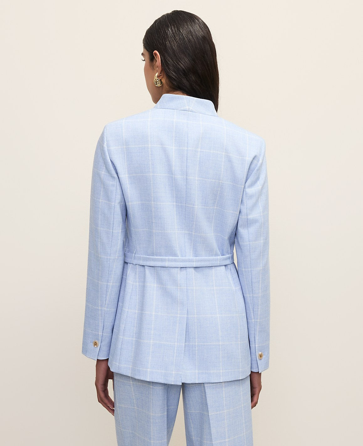 Ann Taylor Blue/Neutral The Petite Collarless Belted Blazer in Windowpane