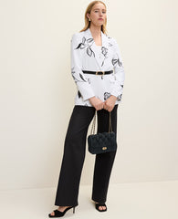 Ann Taylor White-Black The Petite Longline Blazer in Floral Print