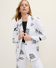 Ann Taylor White-Black The Petite Longline Blazer in Floral Print