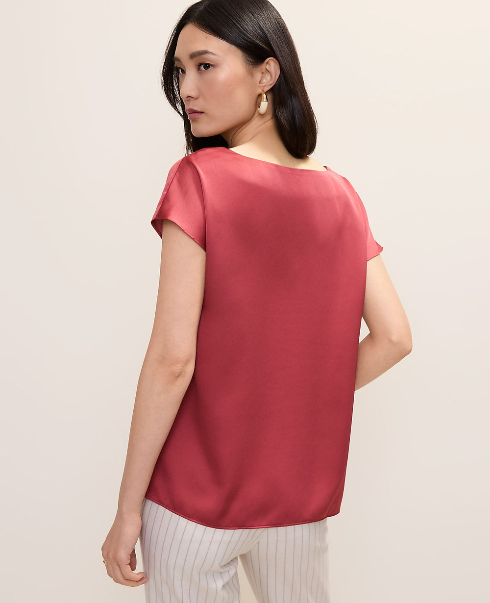 Ann Taylor Rose Clay Petite Satin Cowl Neck Top