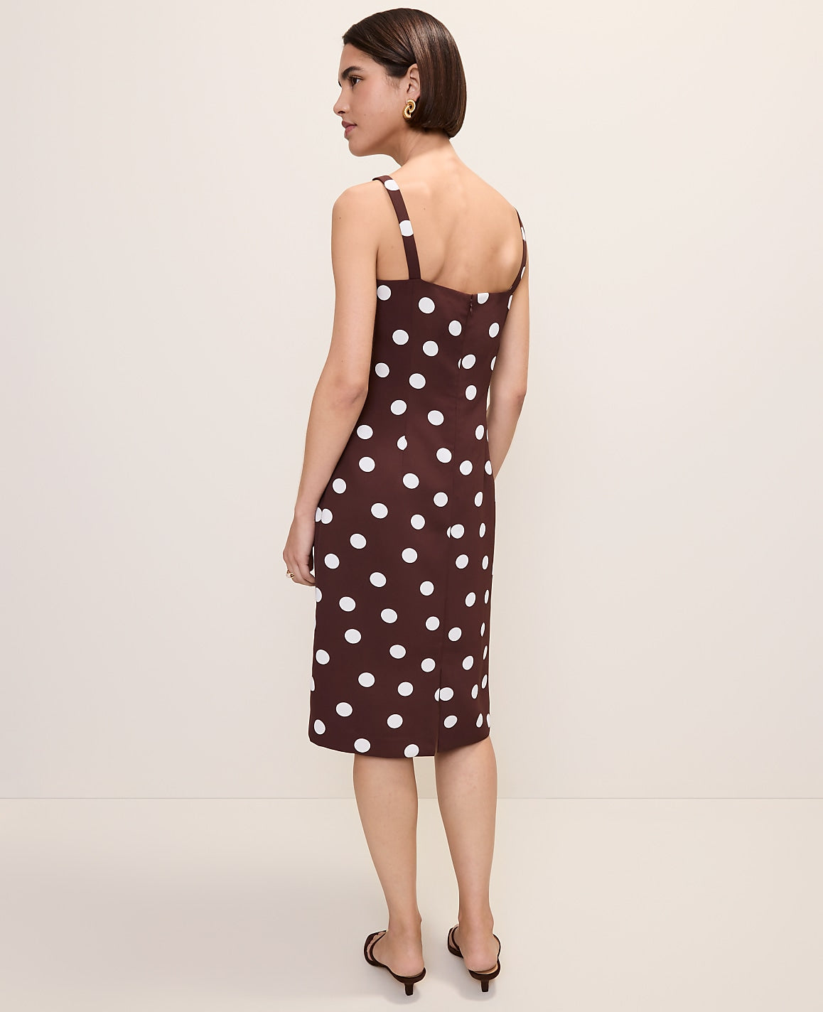 Ann Taylor Rich Walnut Petite Polka Dot Square Neck Sheath Dress