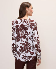 Ann Taylor Rich Walnut Floral Mixed Media Pleat Front Top